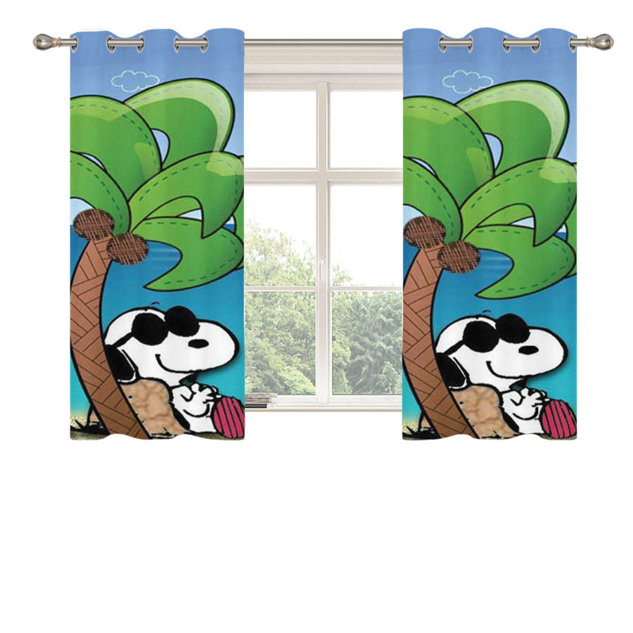 Snoopy Under Palm Tree Peach Skin Window Curtains