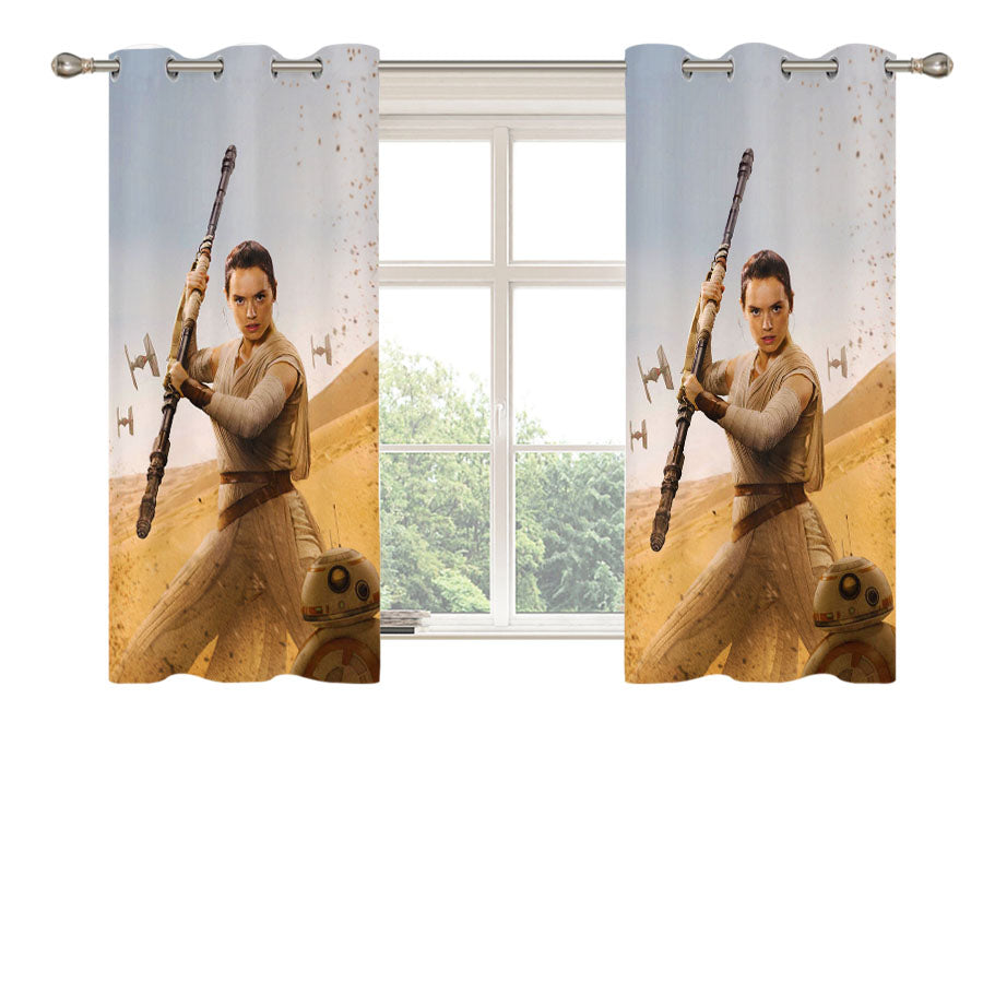 Star Wars Rey Fight Peach Skin Window Curtains