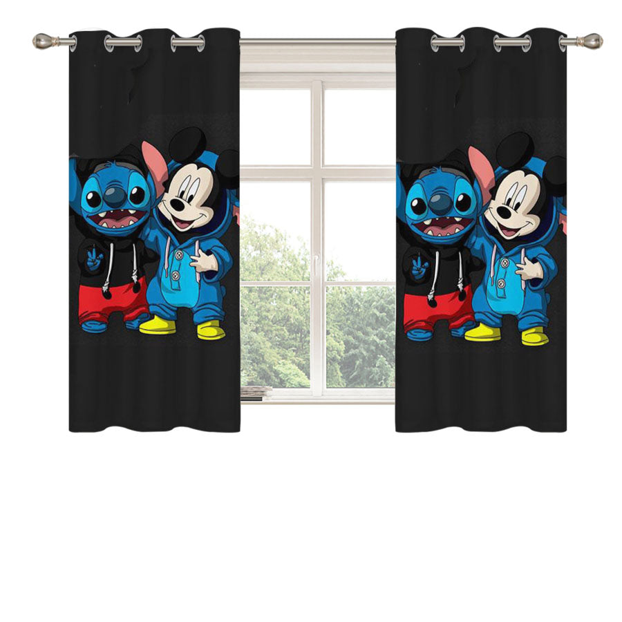 Stitch And Mickey Mouse Peach Skin Window Curtains