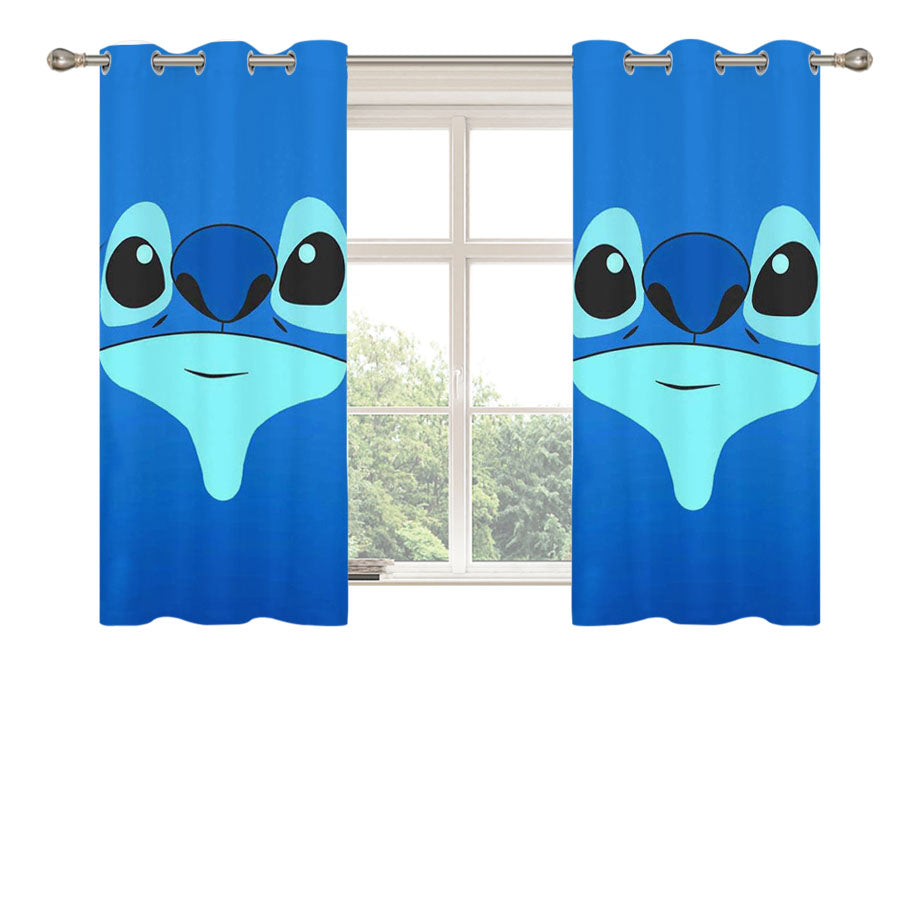 Stitch Blue Face Cute Peach Skin Window Curtains