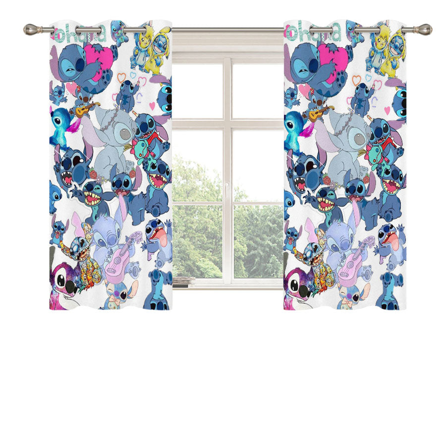 Stitch Ohana Collage Peach Skin Window Curtains