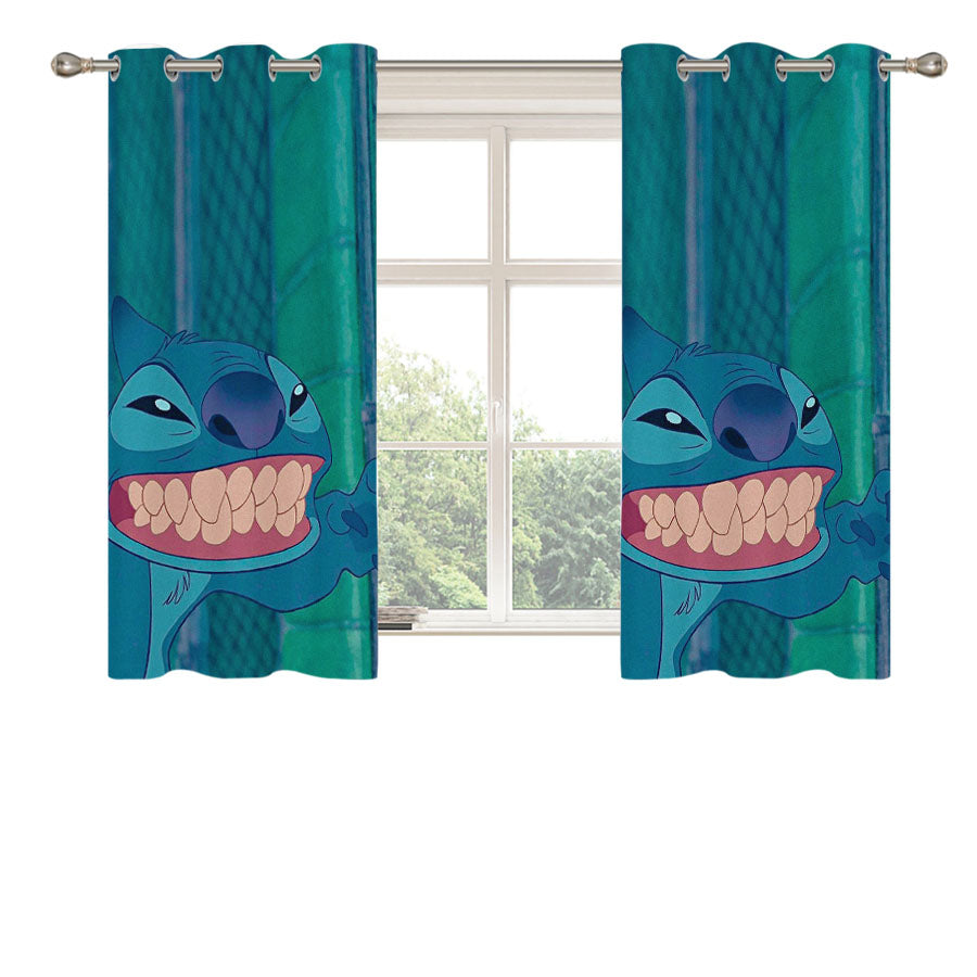 Stitch Show Your Strong Teeth Peach Skin Window Curtains