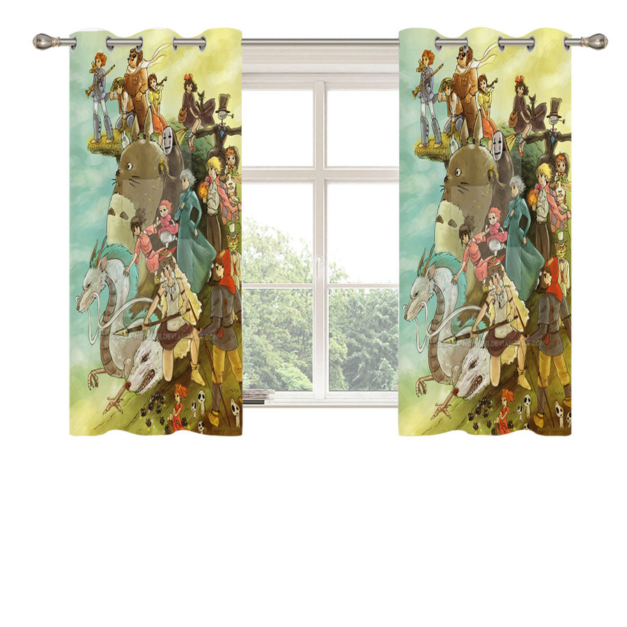 Studio Ghilbli Cartoon Peach Skin Window Curtains