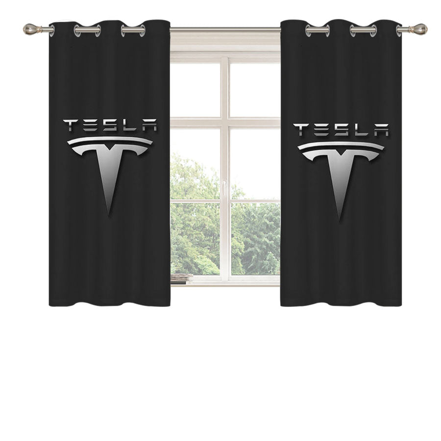 Tesla Car Logo Peach Skin Window Curtains