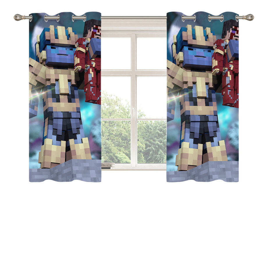 Thanos And Iron Man Minecraft Peach Skin Window Curtains