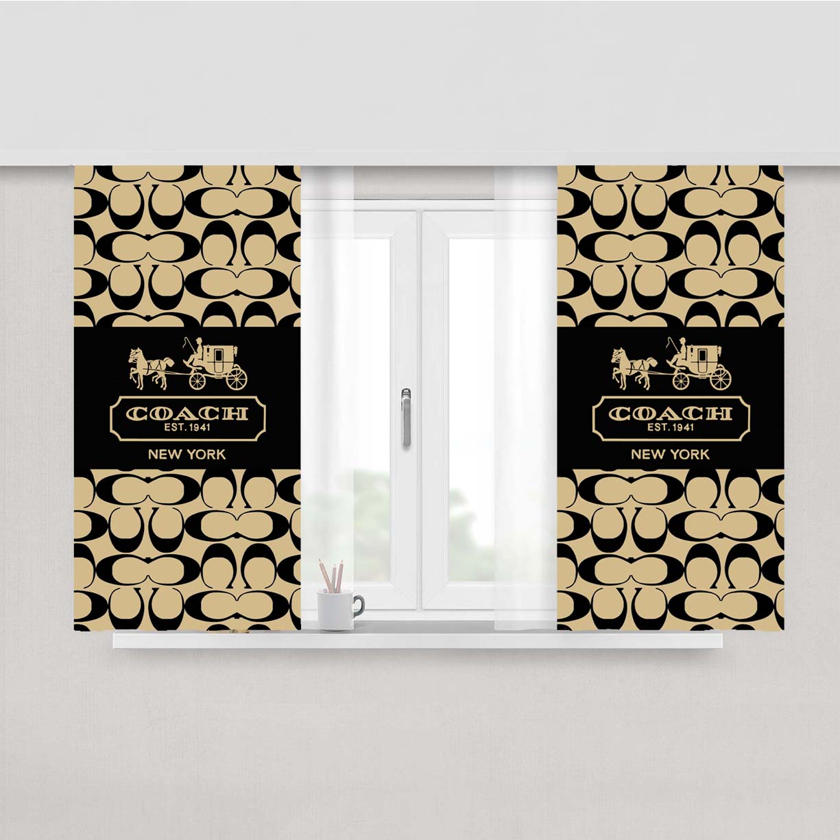 Coach Logo Wallpaper Peach Skin Window Curtains
