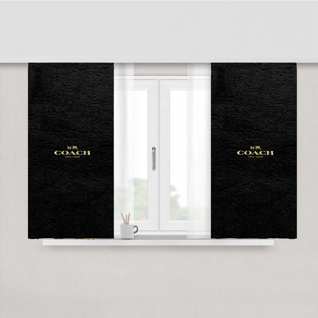 Coach New York Black Leather Peach Skin Window Curtains