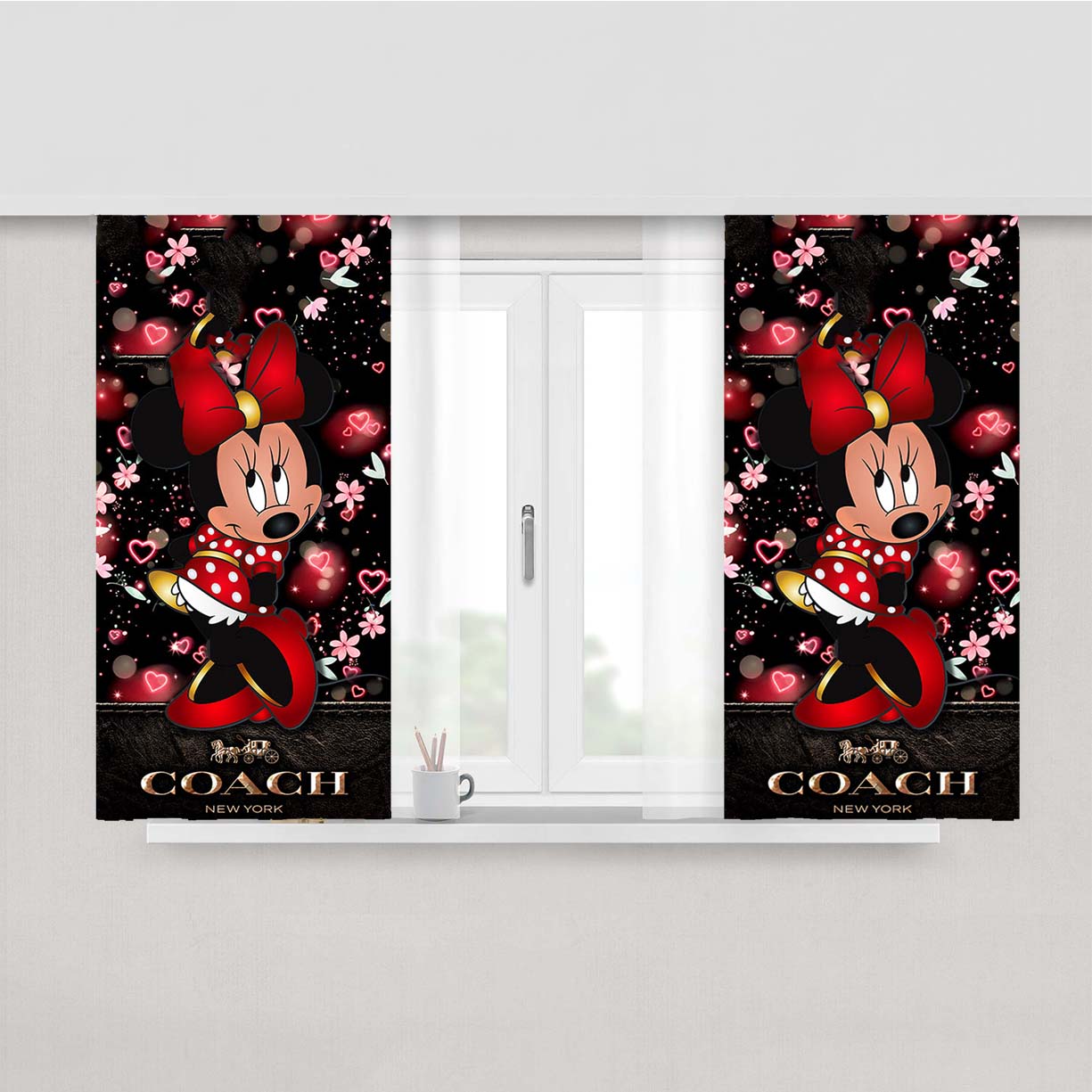 Minnie Mouse Coach Flowers New Peach Skin Window Curtains