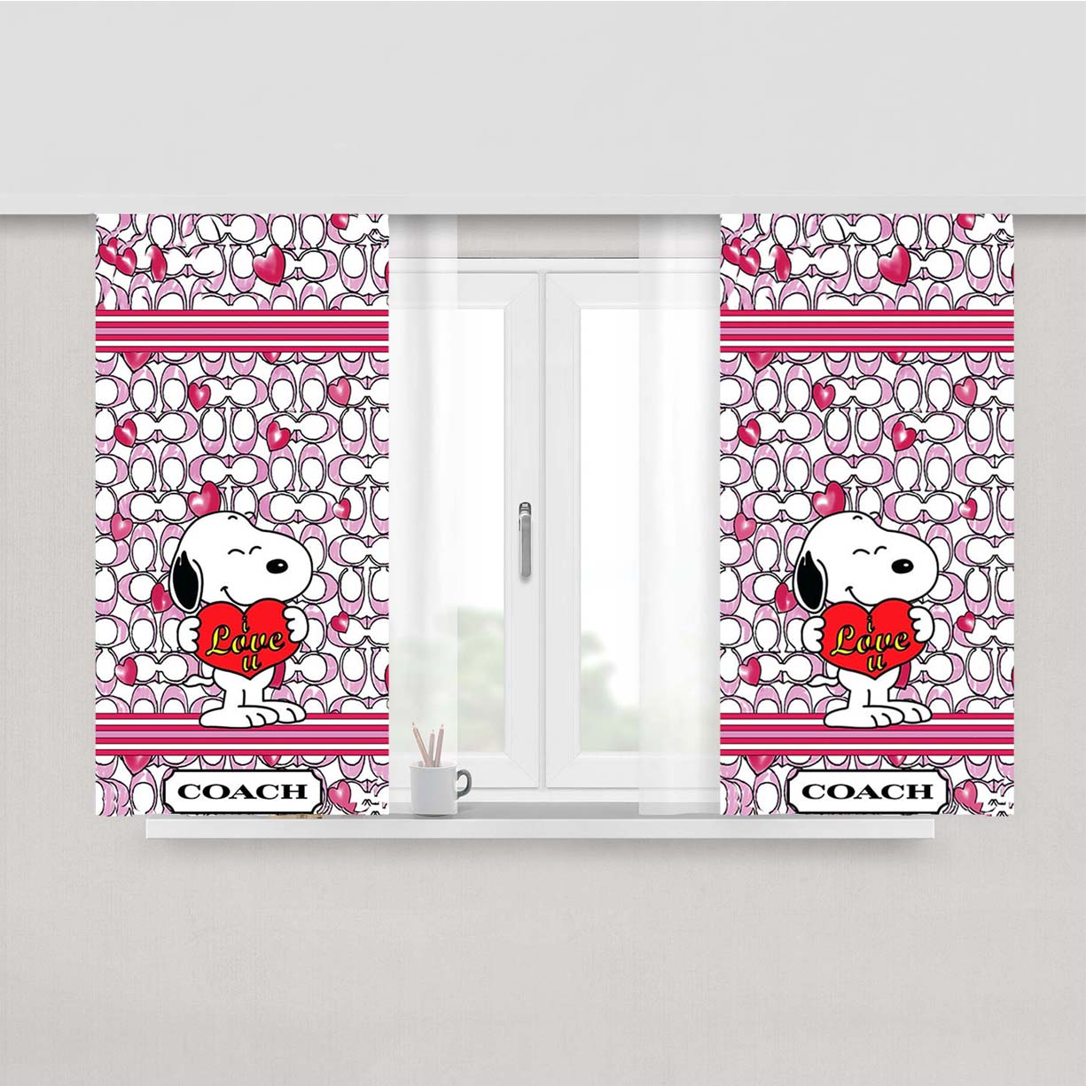 Cookie Monster Plain Wht Peach Skin Window Curtains