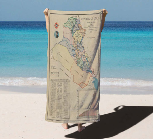 Iraq Map From 1959 Bath Towel Beach Towels | 31 x 71 inch