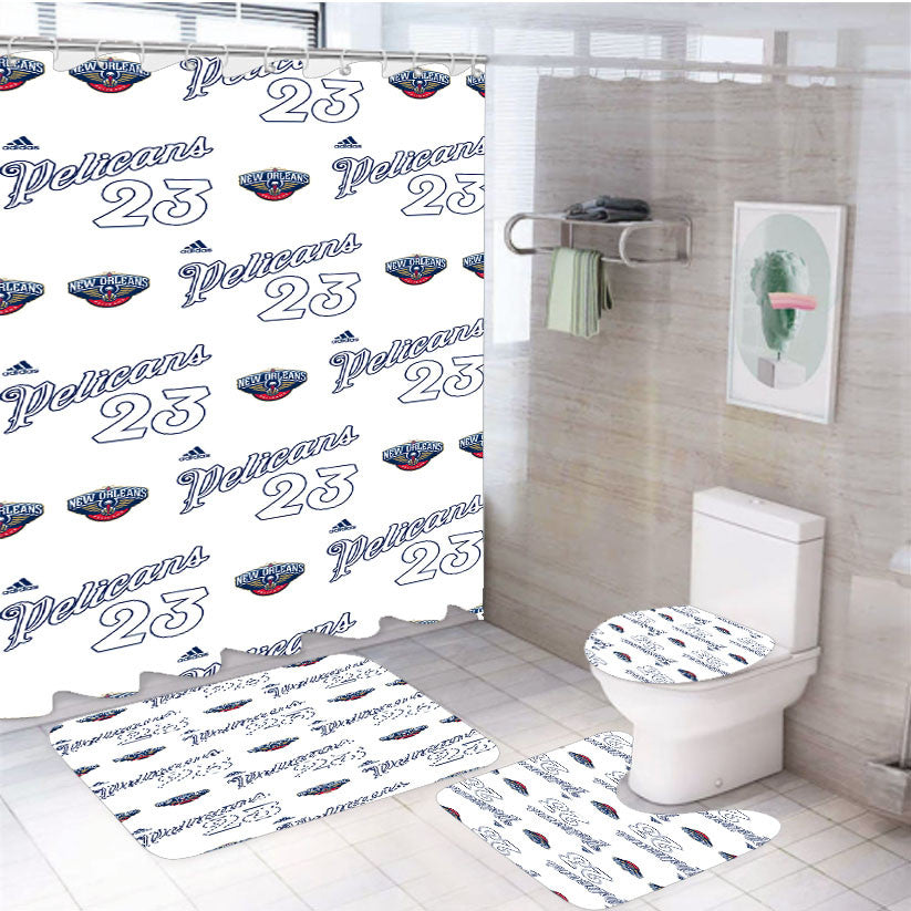 Pelicans Anthony Davis Number 23 Pattern 4Pcs Bathroom Non-Slip Rugs Shower Curtain Fabric Waterproof