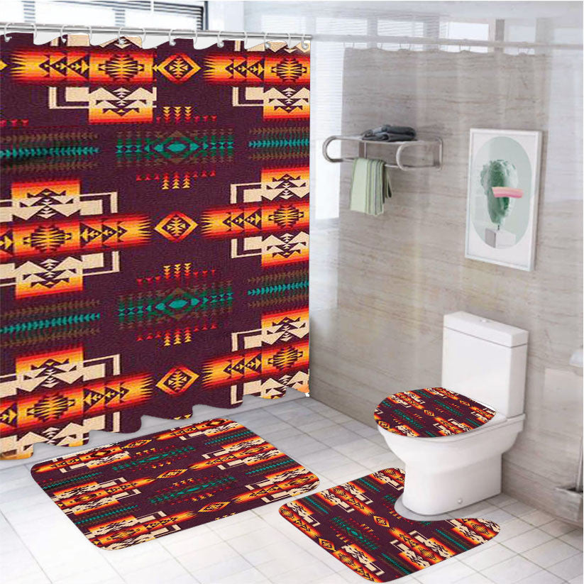 Pendleton Maroon Chief 4Pcs Bathroom Non-Slip Rugs Shower Curtain Fabric Waterproof