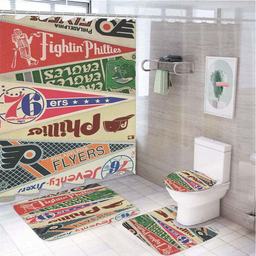 Pennant Philadelphia Sports Team 4Pcs Bathroom Non-Slip Rugs Shower Curtain Fabric Waterproof