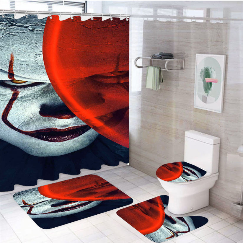 Pennywise The Clown 4Pcs Bathroom Non-Slip Rugs Shower Curtain Fabric Waterproof