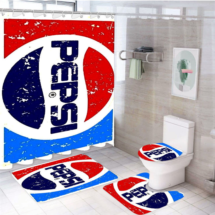 Pepsi 1987 4Pcs Bathroom Non-Slip Rugs Shower Curtain Fabric Waterproof