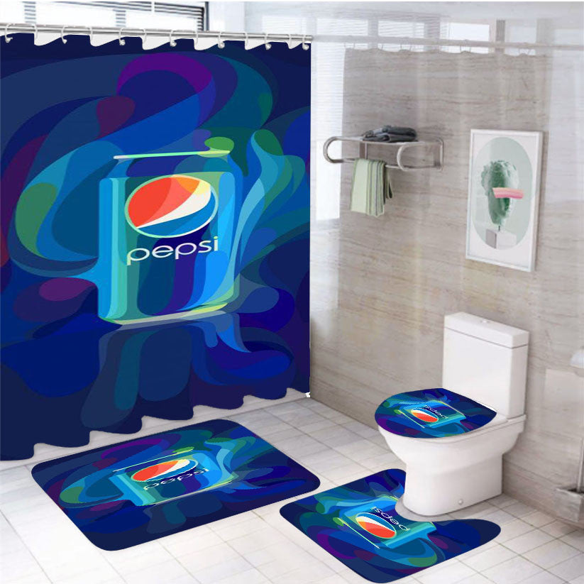 Pepsi Animated 4Pcs Bathroom Non-Slip Rugs Shower Curtain Fabric Waterproof