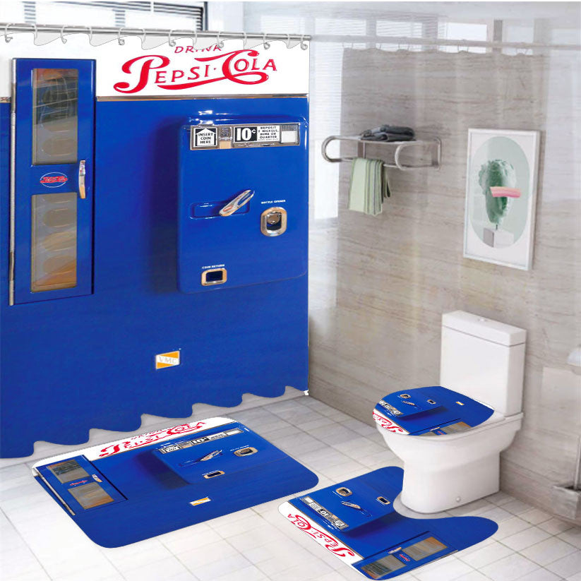 Pepsi Cola In Bottles Vending Machine 4Pcs Bathroom Non-Slip Rugs Shower Curtain Fabric Waterproof