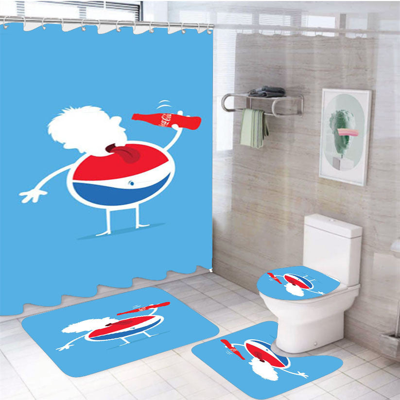 Pepsi Drink Art 4Pcs Bathroom Non-Slip Rugs Shower Curtain Fabric Waterproof