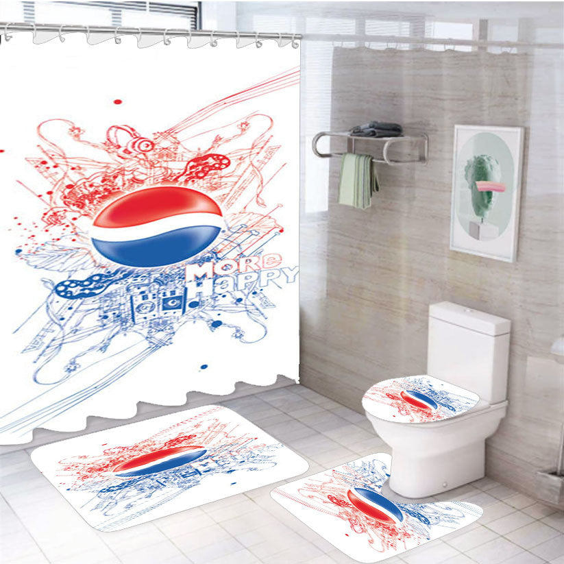 Pepsi More Happy 4Pcs Bathroom Non-Slip Rugs Shower Curtain Fabric Waterproof