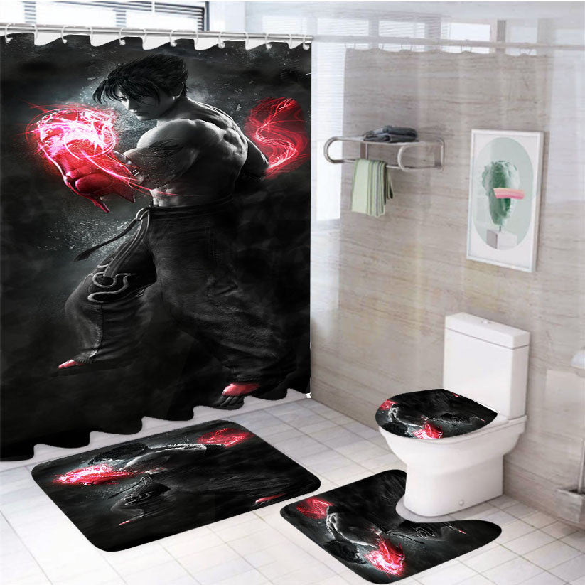 Perfect Power Jin Kazama Tekken Games 4Pcs Bathroom Non-Slip Rugs Shower Curtain Fabric Waterproof
