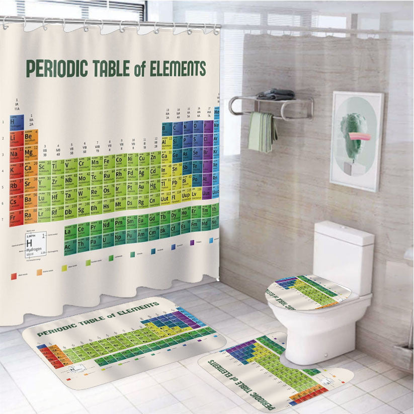 Periodic Table 4Pcs Bathroom Non-Slip Rugs Shower Curtain Fabric Waterproof