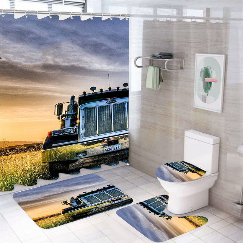 Peterbilt Truck 4Pcs Bathroom Non-Slip Rugs Shower Curtain Fabric Waterproof