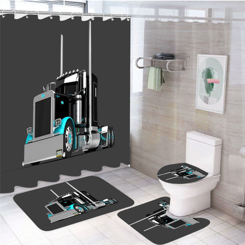 Peterbilt Truck 3 4Pcs Bathroom Non-Slip Rugs Shower Curtain Fabric Waterproof