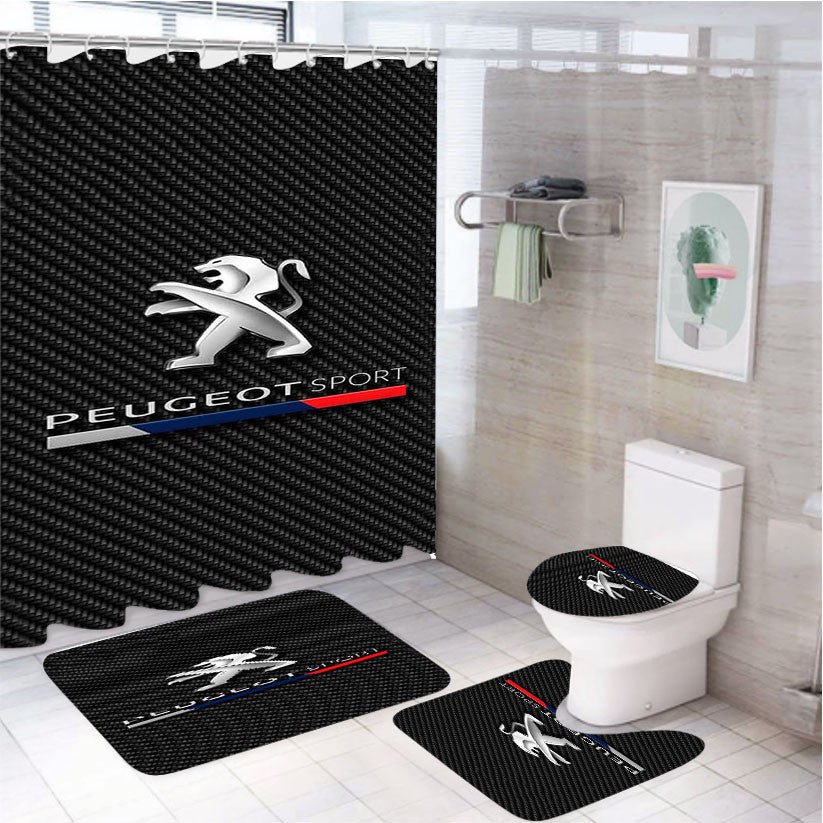 Peugeot Sport Logo 4Pcs Bathroom Non-Slip Rugs Shower Curtain Fabric Waterproof