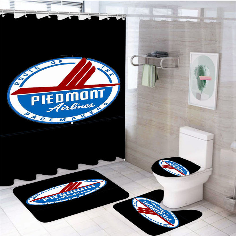 Piedmont Airlines Logo Fly Airplane 4Pcs Bathroom Non-Slip Rugs Shower Curtain Fabric Waterproof