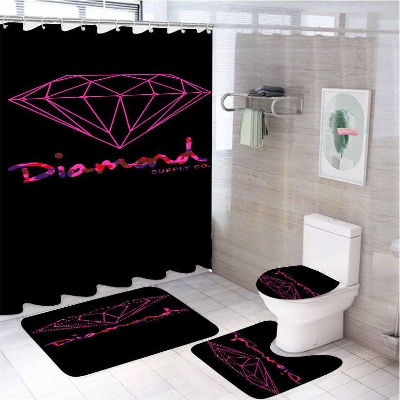 Pink Diamond Supply Co 4Pcs Bathroom Non-Slip Rugs Shower Curtain Fabric Waterproof