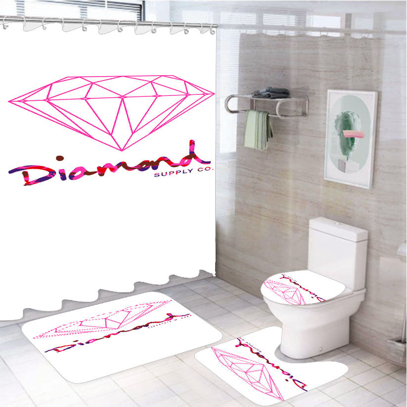 Pink Diamond Supply Co 1 4Pcs Bathroom Non-Slip Rugs Shower Curtain Fabric Waterproof