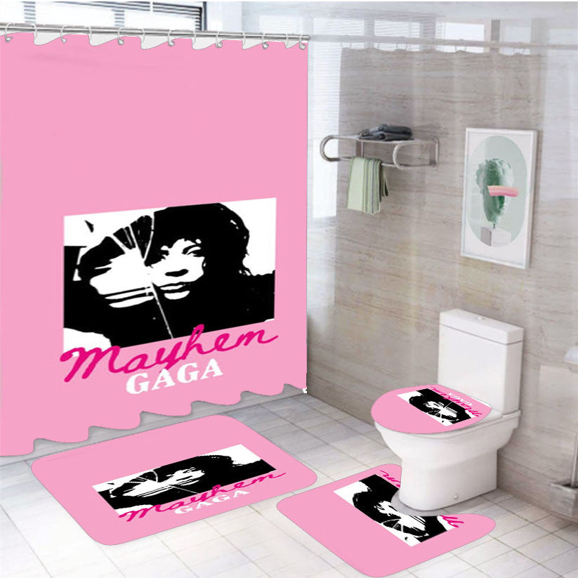 Pink Mayhem Gaga 4Pcs Bathroom Non-Slip Rugs Shower Curtain Fabric Waterproof