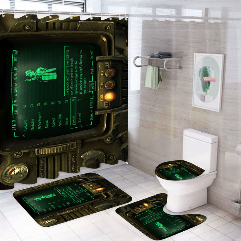 Pip Boy D 4Pcs Bathroom Non-Slip Rugs Shower Curtain Fabric Waterproof