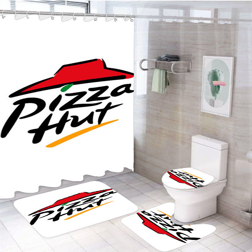 Pizza Hut Food 4Pcs Bathroom Non-Slip Rugs Shower Curtain Fabric Waterproof