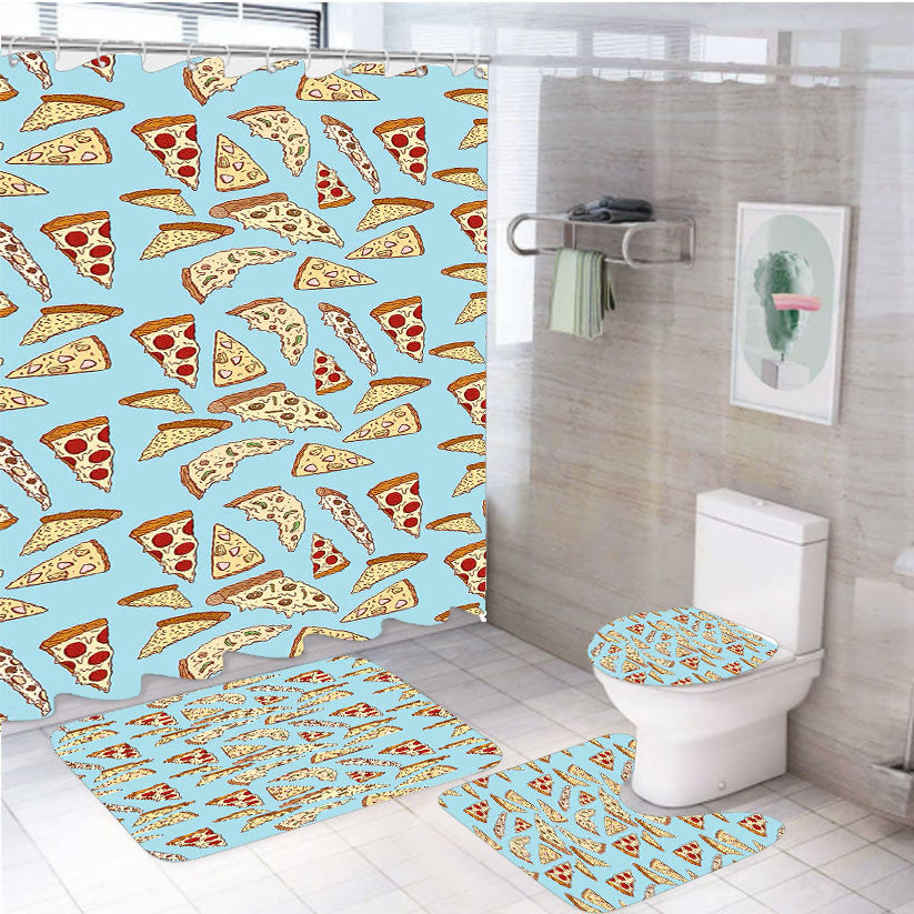 Pizza Iphone 4Pcs Bathroom Non-Slip Rugs Shower Curtain Fabric Waterproof