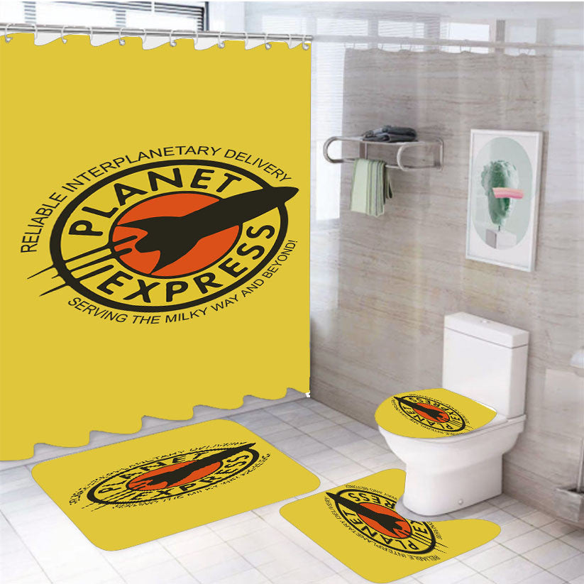 Planet Express Reliable Interplanetary 4Pcs Bathroom Non-Slip Rugs Shower Curtain Fabric Waterproof