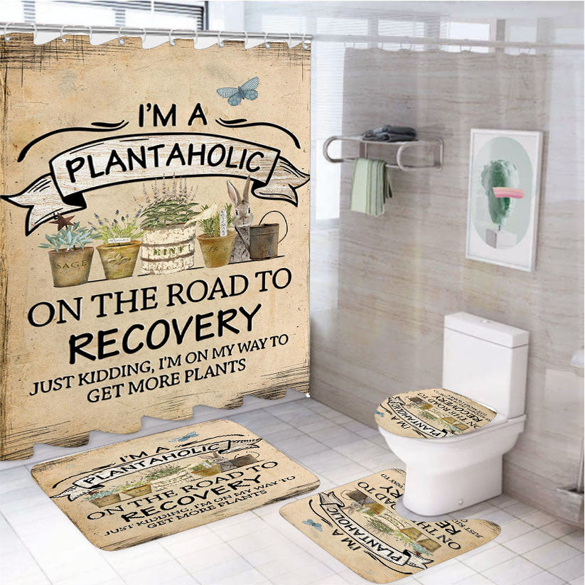 Plantaholic 4Pcs Bathroom Non-Slip Rugs Shower Curtain Fabric Waterproof
