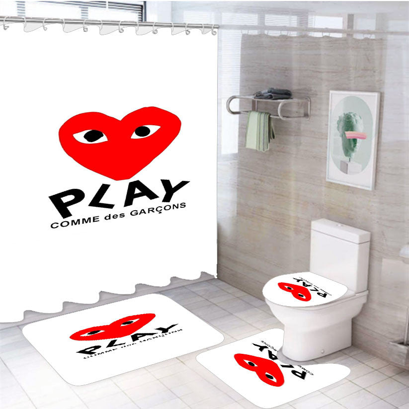 Play Comme Des Garcons 4Pcs Bathroom Non-Slip Rugs Shower Curtain Fabric Waterproof