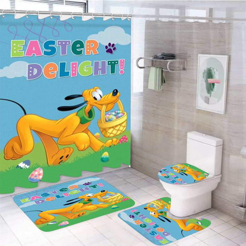 Pluto Easter Delight 4Pcs Bathroom Non-Slip Rugs Shower Curtain Fabric Waterproof