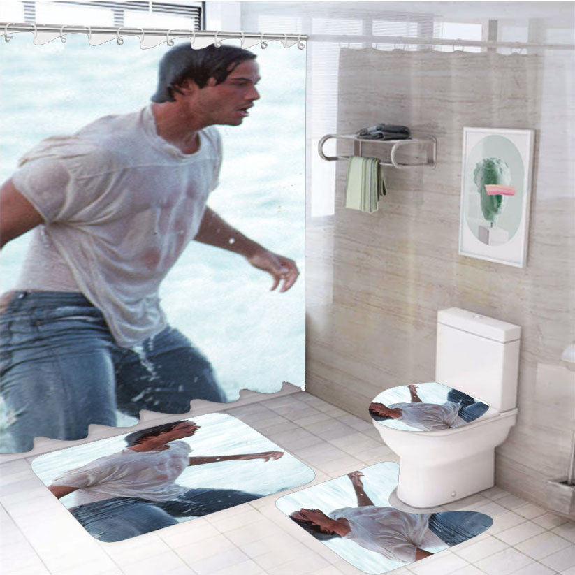 Point Break 4Pcs Bathroom Non-Slip Rugs Shower Curtain Fabric Waterproof