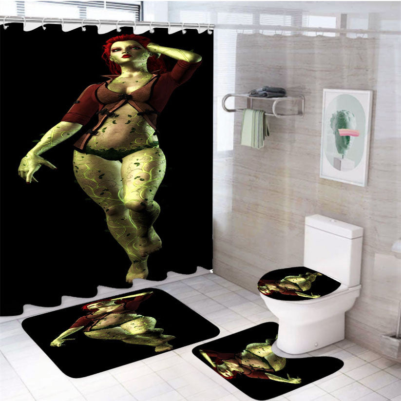 Poison Ivy Batman Villain 4Pcs Bathroom Non-Slip Rugs Shower Curtain Fabric Waterproof