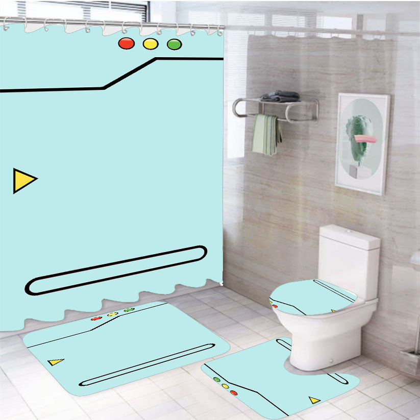 Pokedex Aqua 4Pcs Bathroom Non-Slip Rugs Shower Curtain Fabric Waterproof