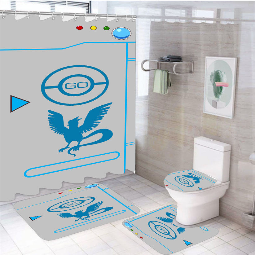 Pokedex Grey Team Mystic 4Pcs Bathroom Non-Slip Rugs Shower Curtain Fabric Waterproof