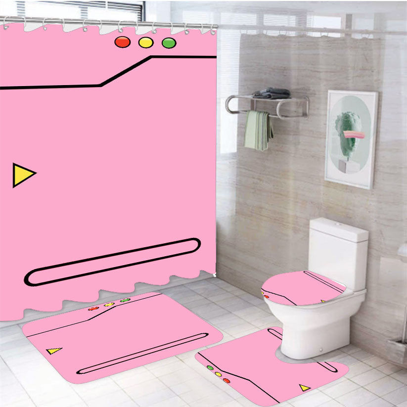 Pokedex Pink 4Pcs Bathroom Non-Slip Rugs Shower Curtain Fabric Waterproof