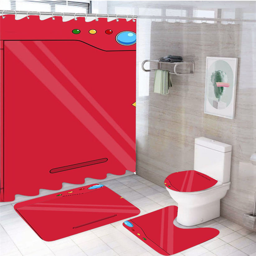 Pokedex Pokemon Cartoon 4Pcs Bathroom Non-Slip Rugs Shower Curtain Fabric Waterproof