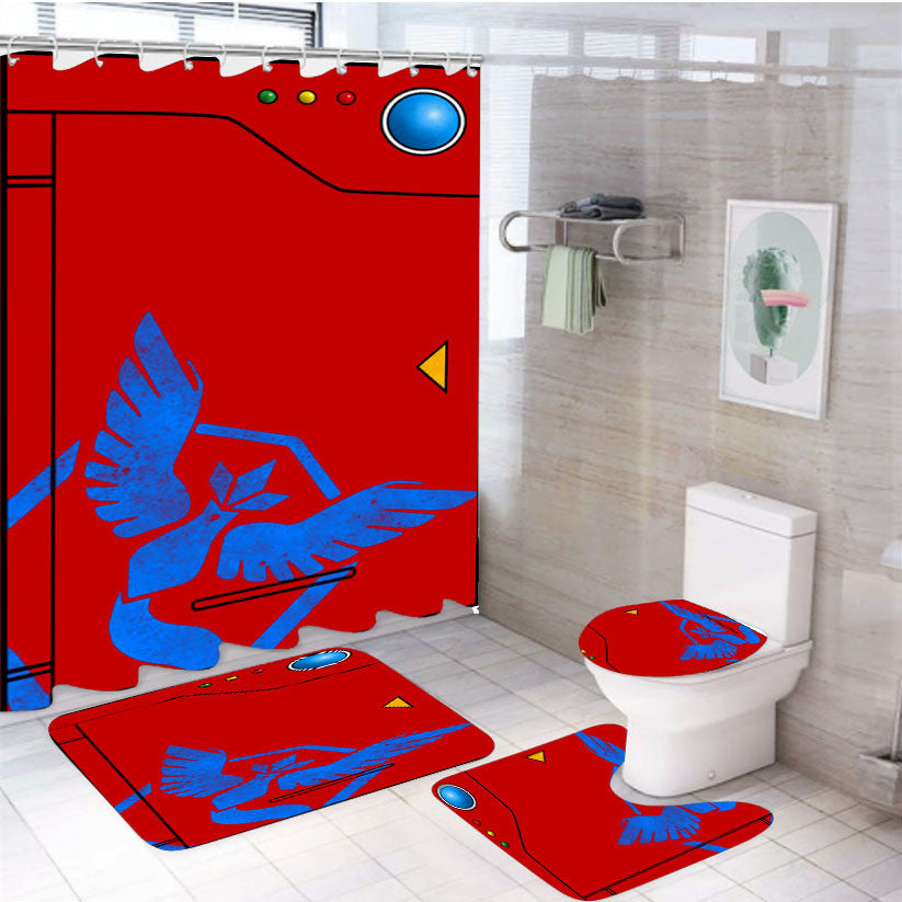Pokedex Red Team Mystic 4Pcs Bathroom Non-Slip Rugs Shower Curtain Fabric Waterproof
