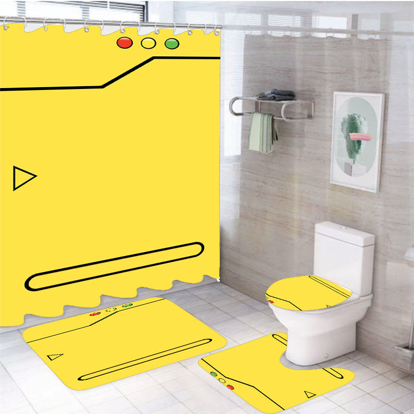 Pokedex Yellow 4Pcs Bathroom Non-Slip Rugs Shower Curtain Fabric Waterproof