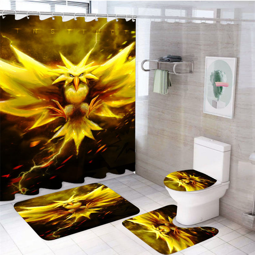 Pokemon I 4Pcs Bathroom Non-Slip Rugs Shower Curtain Fabric Waterproof