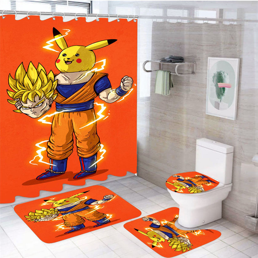 Pokemon X Dragon Balls 4Pcs Bathroom Non-Slip Rugs Shower Curtain Fabric Waterproof