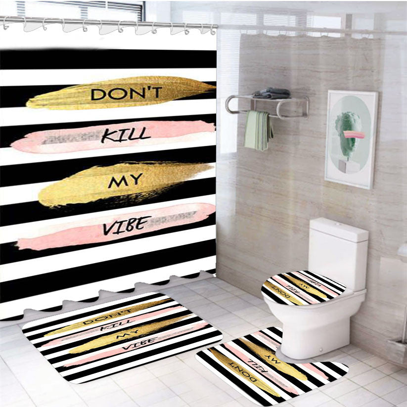 Polka Dots And Kate Spade 4Pcs Bathroom Non-Slip Rugs Shower Curtain Fabric Waterproof
